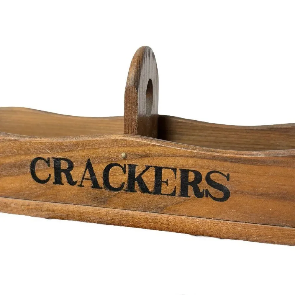Vintage Wood Cracker Holder Caddy Two Sided Cracker tray with Finger Ring